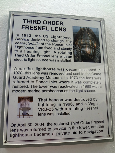 sign about the Fresnel Lens at the top of the lighthouse