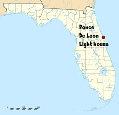 map of Florida showing location of Ponce De Leon Lighthouse