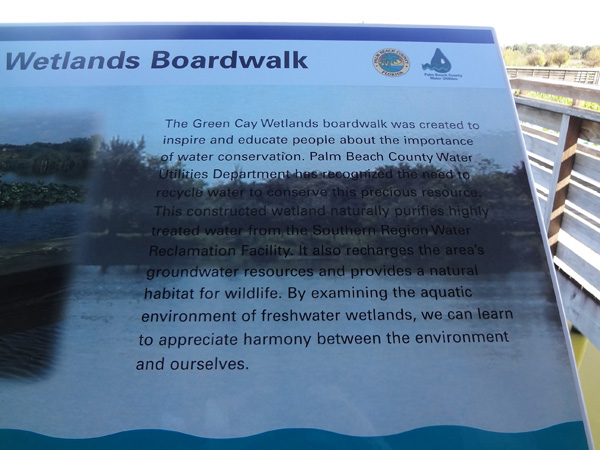 sign about the Wetlands Boardwalk at Geen Cay Nature Center