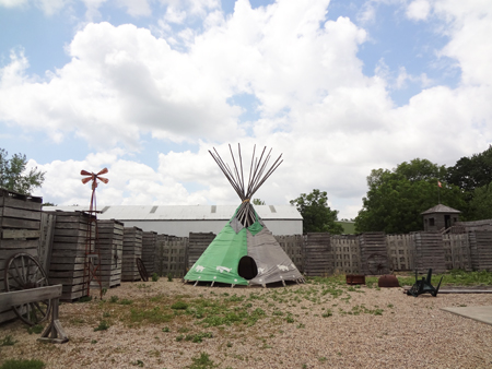 A teepee just outside the entrance station of the Fort Custer Maze in Clear Lake Iowa