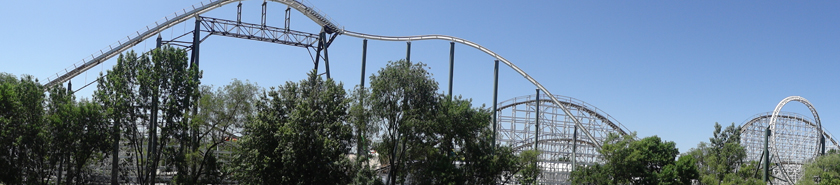 a panarama of The Dragon roller coaster at Adventureland