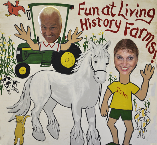 The two RV Gypsies having fun at Living History Farms in Urbandale Iowa 