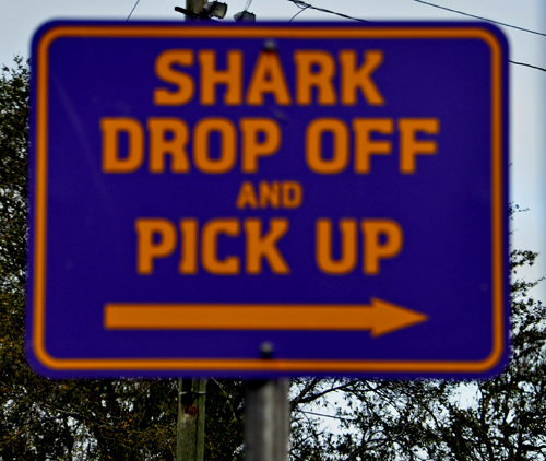 Shark drop off and pick up sign