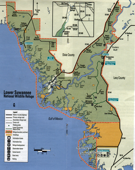 map of the Lower Suwannee National Wildlife Refuge