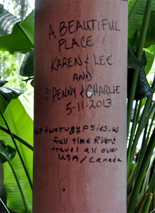 pole signed by the two RV Gypsies and her cousin