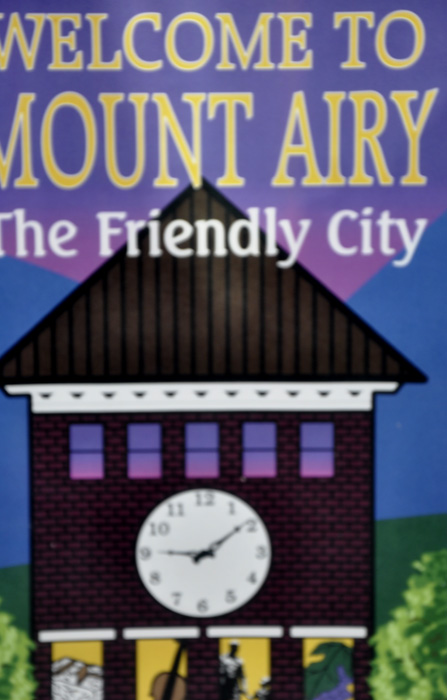 sign: welcome to Mount Airy, a friendly Ctiy