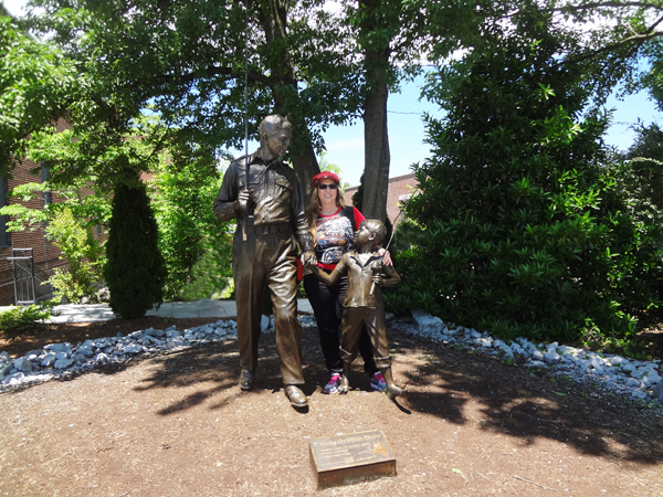 Karen Duquette at the Andy Griffith & Ophie statue