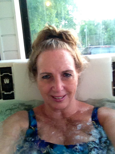 enjoying the indoor hot tub