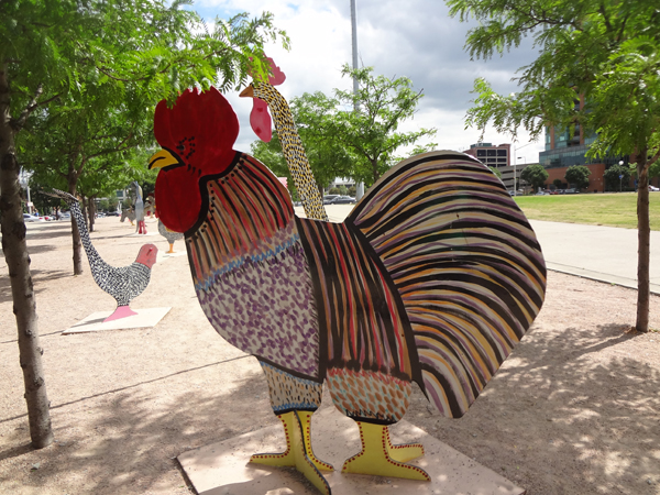 rooster at Flock of Finns Sculpture Garden in Louisville KY