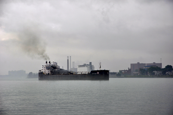 A barge coming down the Detroit River