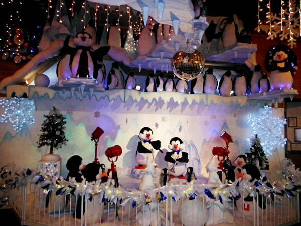 a wonderful penquin display inside Bronners Christmas Wonderland shop