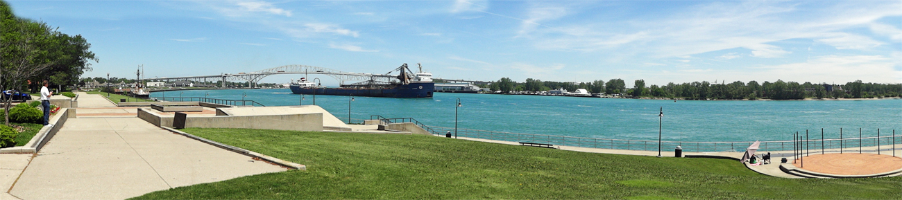 The Blue Water Bridges and a barge