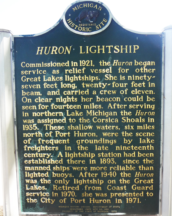 sign about the Huron lightship