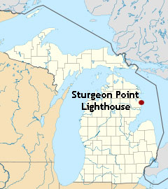 map showing location of Sturgeon Point Lighthouse in Michigan