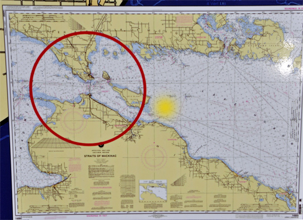 map showing Straits of Mackinac, Mackinac Island and more