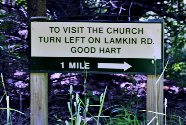 sign on the tunnel of trees