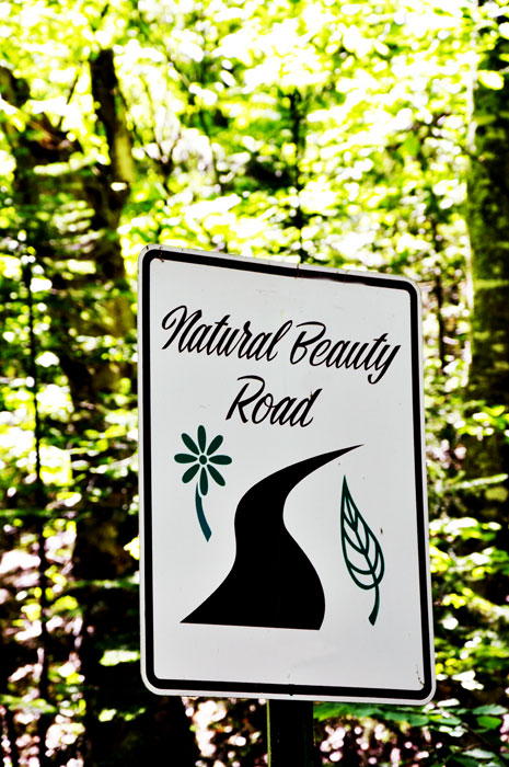 road sign stating that this is a Natural Beauty Road