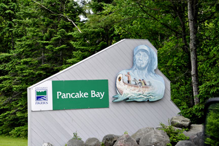 Pancake Bay sign by the roadside