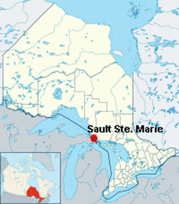 map showing location of Sault Ste. Marie in Ontario Canada