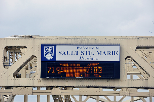 sign on bridge - welcome to Sault Ste. Marie, Michigan