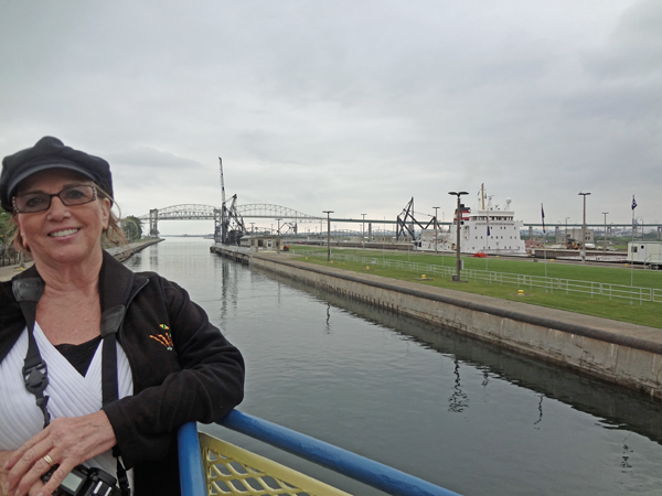 Karen Duquette enjoying the trip through the Soo Locks