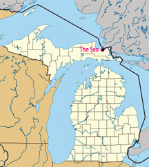 map showing location of the Soo Locks