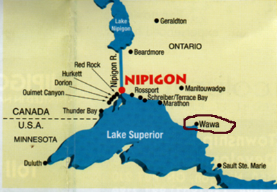 map showing location of Wawa in Ontario