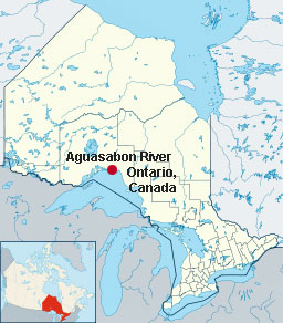 map of Ontario showing location of Aguasabon River