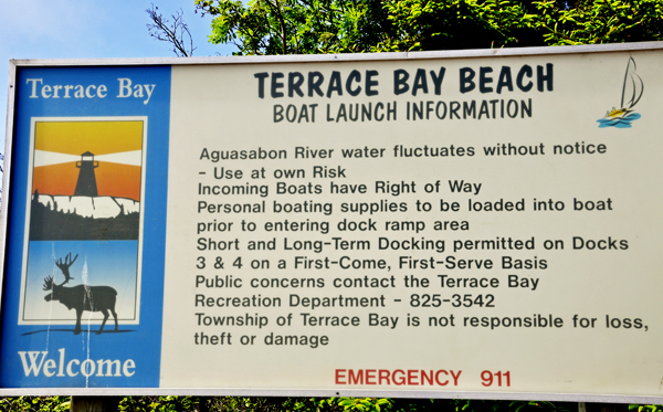 sign: Terrace Bay Beach Launch Information