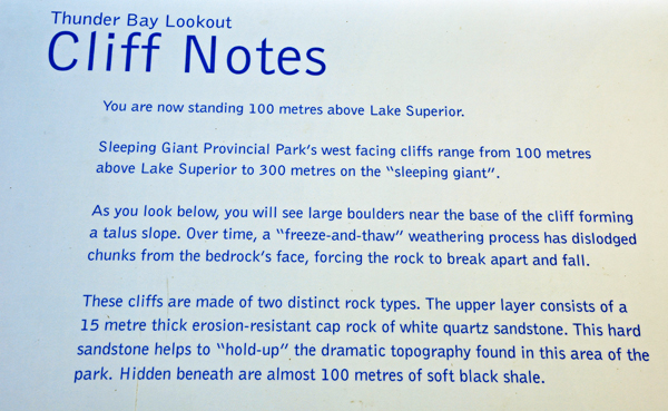 cliff notes about Thunder Bay Lookout