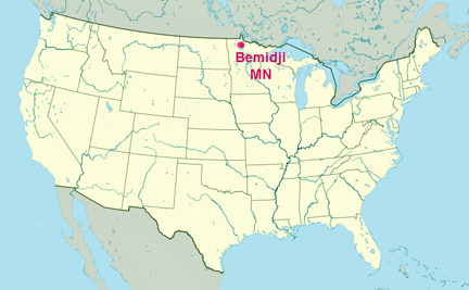 map of Minnesota showing location of Bemidji