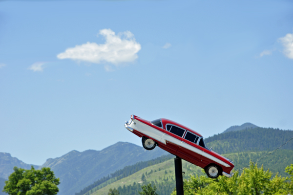 car flying high in Libby Montana