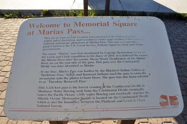 welcome to Memorial Square at Marias Pass sign