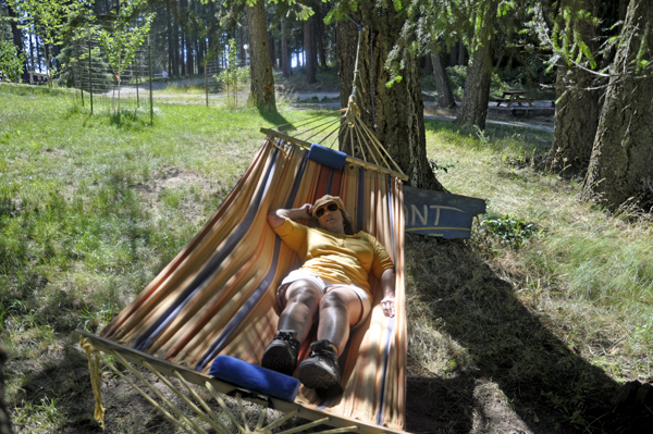 Karen Duquette relaxing in a hammock
