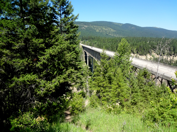 the 1,223 foot long steel truss bridge over the Moyie River