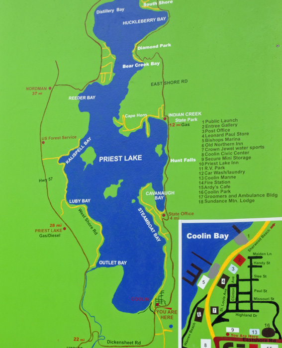 map of Priest Lake, Coolin Bay
