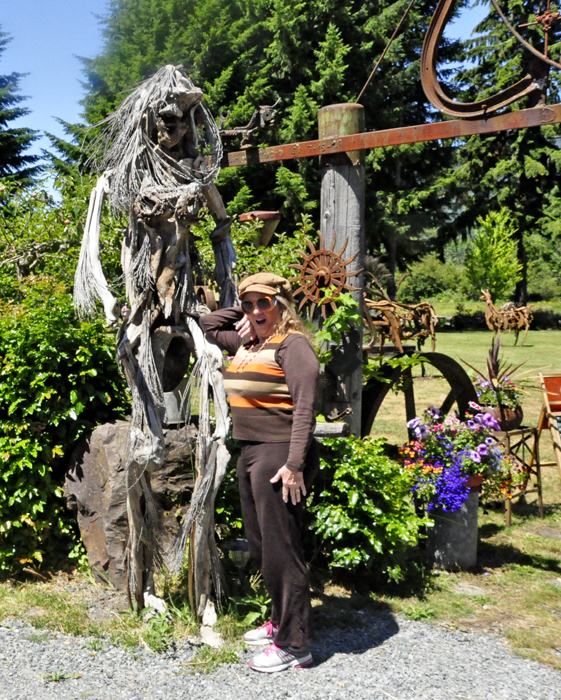 Karen Duquette is scared by this giant female monster sculpture