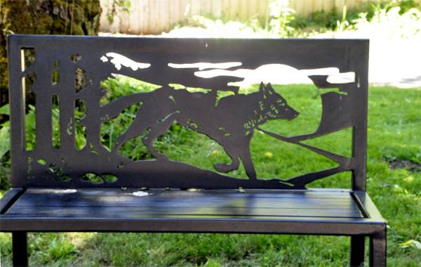 decorated wolf benches