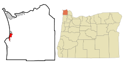 Oregon map showing loction of Seaside