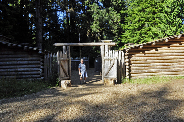 Lee Duquette at the entrance to Fort Clatsop