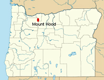MAP SHOWING LOCATION OF MOUNT HOOD IN OREGON