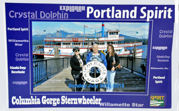 Karen, Lee, and Ilse ready to board the Columbia Gorge Sternwheeler