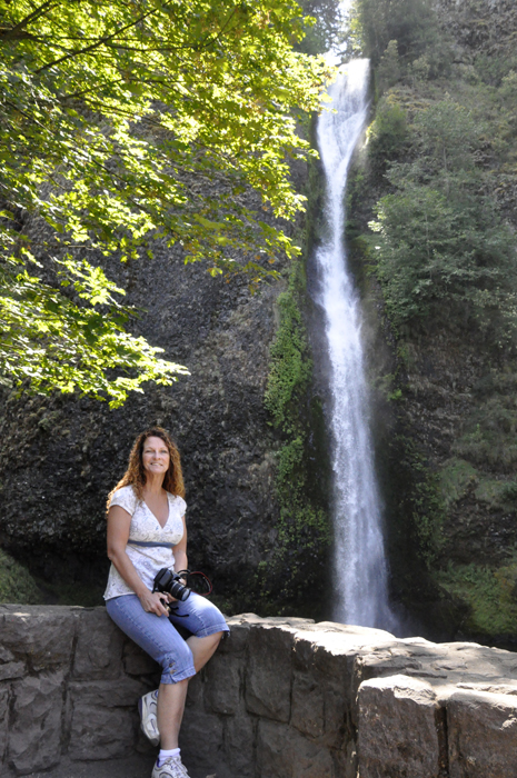 Karen's sister at Horsetail Falls in Oregon