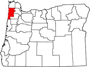 Map of Oregon showing location of Tillamont County