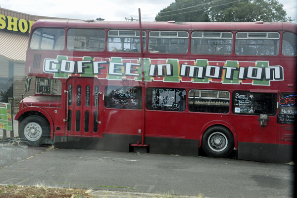 two-decker coffee bus