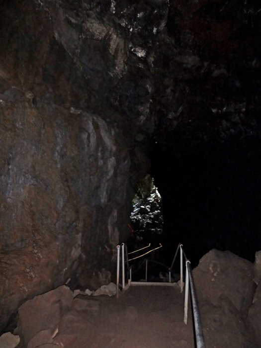 Stairs in the very dark and cold Lava River Cave