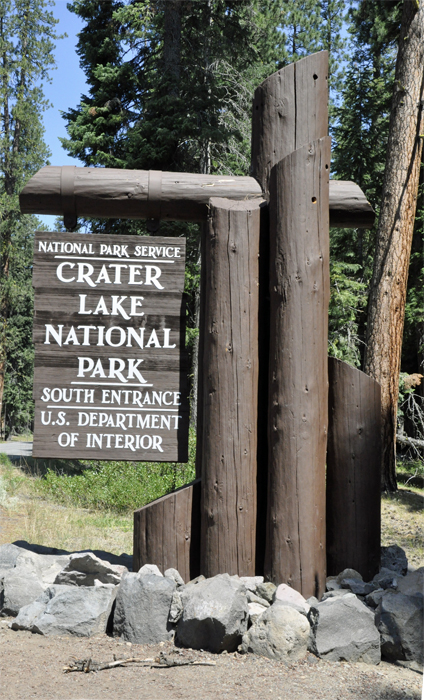 Crater Lake National Park south entrance sign