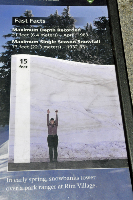 poster showing amount of snow in winter at Crater Lake