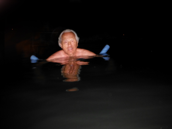 Lee Duquette at Crystal Crane Hot Springs at night