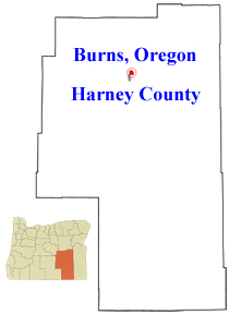 map showing location of Burns, Oregon